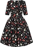 Collectif Damen Kleid AmberLea Leaves Rockabilly Swing Dress Schwarz M