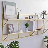 KANGNING Rechteckiges Wandregal | 2 Etagen Küche Schlafzimmer Wohnzimmer Schwebende Regale | Regale aus Holz und goldfarbenem Metall | Dekorative Hängeregale Raumdeko-100 * 17 * 60CM W