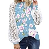 Damen Oberteile Elegant mit Spitze Lang Langarm Weiß große größen Lässig Winter Sale Party Top T Shirt Pulli Vintage Tuniken Blusen Damen Herbst Tunika Longblusen und Tuniken Frauen Lang