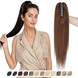 Elailite Extensions Echthaar Pferdeschwanz 35cm 105g Ponytail Haarverlängerung Haarteile mit Klammer Remy Glatt Zopf Human Hair 14 Zoll #04 Mittel B