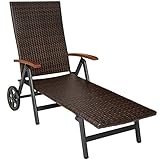 TecTake 800722 Aluminium Poly Rattan Sonnenliege mit Armlehnen und Rollen, klappbar, Gartenliege mit höhenverstellbarer Rückenlehne - Diverse Farben - (Braun | Nr. 402219)