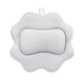 Badewanne Kissen Wasserdicht,Memory Foam Bad Kissen,Rapid Drainage Anti-Form Rutschfeste 5D Whirlpool Spa Matratze Badewanne Kissenkissen for Kopf Nackenrückenstütze mit Saugnäpfen(Farbe:grau) jiany