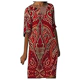 VICKY-HOHO Sommerkleider Flare Sleeve,Retro 1920er Jahre Abendkleid,Damenmode Plus Size Mittellanges, bedrucktes Kleid mit V-Ausschnitt und halben Ärmeln,Abendkleid Kurz Sp