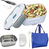 Elektrische Lunchbox für Auto Box Heizungswärmer 3 in 1 mit 1.5L abnehmbarem Edelstahl-Lebensmittelbehälter 12v /24v/220v 40W (Lunch-Taschen-2, Grau)
