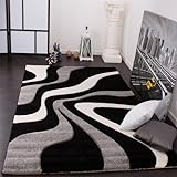 Paco Home Designer Teppich mit Konturenschnitt Wellen Muster Schwarz Grau Weiss, Grösse:80x150