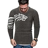 XWLY Sweater Herren Herbst Winter Weihnachten Elch Mohair Rundhals Herren Pullover Jugend Trend Mode Longsleeve Slim Fit Stretch Weich Komfortabel Warm Herren Strickwaren V-Grey3 L