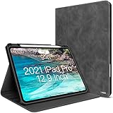 iPad Pro 12.9 Zoll 2021 5.Gen Hülle 2020/2018 4.3.Gen mit integriertem Bleistifthalter PU Leder Schutzhülle Automatischem Schlaf/Aufwach TPU Rückseite stoßfest Unterstützung Stift Kab