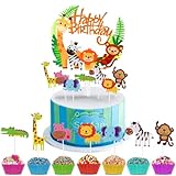 iZoeL Geburtstag Tortendeko 35 Stück Tier Cake Topper + Happy Birthday Dschungel Girlande für Kinder Junge M