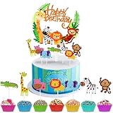 iZoeL Geburtstag Tortendeko 35 Stück Tier Cake Topper + Happy Birthday Dschungel Girlande für Kinder Junge M