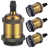 DiCUNO E26 / E27 Vintage Solid Lampenfassung Keramik Lampe Halter Edison Schraube Glühbirne Buchse Adapter (Vintage Brass, 4P)