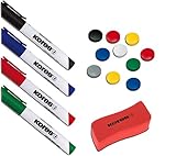 Kores WhiteboardMarker Starter Set, 4 Marker Rundspitze + Tafellöscher M20864 + 10 Rundmagnete sortiert (Set Start, sortiert)