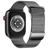 ToouYoor Ersatzarmband Kompatibel mit Apple Watch Armband 42mm 44mm 45mm, Metal Mesh Edelstahl Damen Herren Armband mit Magnet für iWatch Series SE 7/6/5/4/3/2/1,Schw