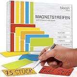 75 Magnetstreifen 75 x 25mm beschreibbar | Magnete für Whiteboards, Kühlschränke, Magnettafeln & metallische Oberflächen | inkl. Stift & Radierer | Bunte Magnetschilder zum B