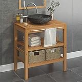 (Wir Versenden Schnell) Naturholzfarbener Massivholz-Spültisch,Waschbecken,für Bad,WC, mit Handtuchhalter, mit Aufbewahrung,Waschtisch Massivholz Teak mit Waschbecken Marmor Schw