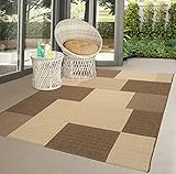 the carpet Mistra robuster Teppich, Flachgewebe, modernes Design, ideal für Küche und Esszimmer, Trendige Farben, besonders flach, auch für den Außenbereich, Kariert, Braun, 160 x 220