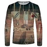 T-Shirt Herren 3D Kunst Drucken Langarmshirt Herren Rundhals Slim Fit Mode Persönlichkeit T-Shirt Herren Straße Trend Dünn Und Leicht Lassig Shirt Herren A35 3XL