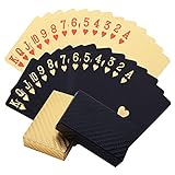 metagio 2 Stück Schwarz und Gold Spielkarte Schwarzes Kartendeck, Wasserdichte Pokerkarten Toll als Pokerkarten PET Pokerkarte Neuheit Poker Spiel Werkzeuge für Familien Kartenspiel Party