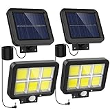 Nacinic Solarlampen für Außen mit Bewegungsmelder, 120 COB LED Strahler Aussen,Superhelle Solarleuchte 3 Modi IP65 Wasserdichte,Wandleuchte mit 16.5ft 5M Kabel, 2 Stück