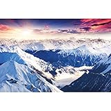 GREAT ART® Fototapete – Alpen Panorama – Wandbild Dekoration Winter Sonnenuntergang Schnee Landschaft Natur Berge Gletscher Gebirge Gipfel Foto-Tapete Wandtapete Fotoposter Wanddeko (210x140 cm)