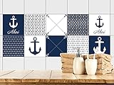 GRAZDesign Fliesenaufkleber Anker maritim, Fliesenbilder für Bad, Blau - Weiß, Fliesen zum Aufkleben, Verschiedene Motive (15x15cm // Set 10 Stück)