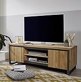 GXK Tv Lowboard TV-Element Lowboard 150cm Wildeiche Eiche Massivholz Metall Grau M