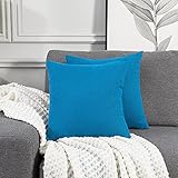 Deconovo Kissenbezug Leinen Optik Kissenhülle Kissenbezüge mit Verstecktem Reißverschluss Sofa Zierkissenhülle, 40x40 cm, Türkis, 2er S
