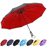 YumSur Regenschirm Taschenschirm umgekehrter Regenschirm Umbrella- inkl. Schirm-Tasche & Reise-Etui - Auf-Zu-Automatik, Teflon-Beschichtung, windsicher, stab