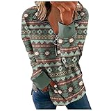 CEFGR Frühling Sweatshirt Damen Teenager Mädchen Weihnachtspulli Aufdruck Top Lässig Stehkragen Sweatshirt Langarmshirt Reißverschluss Pullover Top