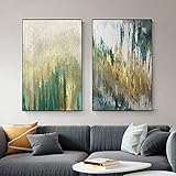 Abstrakte Grün Gelb Farbe GemäLde Drucke Modern LeinBilder Poster Mode Wandbilder Wohnzimmer Gang Flur Deko B2 50x70cmx2 Kein R