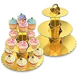 Tortenständer 2 Pcs Cupcake Ständer 3 Etagen Dessertständer Wiederverwendbar Muffin Ständer aus Pappe für Nachmittagstee Party Geburtstag Hochzeit Baby Shower Dessert(Gold)