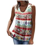 Weste Damen Tanktops im ethnischen Stil Lässiges Totem Druck T Shirt Ärmellose Sportweste mit V Ausschnitt Geometrie Motiv Sommertops Basic Shirt Bequeme Tunika Teenager Mädchen B