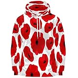 Red Poppy Flower Unisex Hoodies 3D Personalisierte Gedruckt Pullover Kapuzenpullover Sweatshirt für Männer Frauen, mehrfarbig, Large/ X-Larg