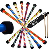 Flames N Games Twister Pro Devil Stick Set (3-Farben Deko) + Silikonbeschichtete HÖLZERN Handstäbe + Reisetasche! Juggling Devil Sticks 4 Anfänger & Profis! (Orange / Schwarz / Grün)