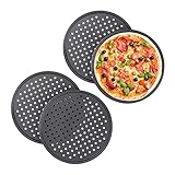 Relaxdays 10030761 Pizzablech, 4er Set, rund, gelocht, antihaft, Pizza & Flammkuchen, aus Stahl, Knusperblech, ∅ 32 cm,