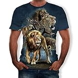 Rkwei Herren T-Shirt 3D Löwe Print Frauen Kurzarm Tops Bluse Tee Persönlichkeit Neuheit Casual Sommer schnell trocknend Jungen und Mädchen 3XL mehrfarbig