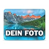 Tassendruck Blech-Schild mit Foto und Text selbst gestalten/Personalisierbar mit eigenem Bild als Metall-Poster / A5 (15x21cm) im Querformat/W