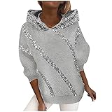 Hoodie Damen Glitzer Spleißen Kapuzenpullover Sweatshirt Langarm Einfarbig Casual Mode Pullover mit Kapuze Damen Herbst-Winter Loose Pulli Sweater Basic Hoodies Bluse Tunika Tops Ob