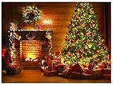 DHXXSC DH-142 Weihnachts-Hintergrund, wunderschöner Weihnachtsbaum-Hintergrund, Kamin-Geschenke, Holzboden-Wand-Hintergrund, Urlaubsdekoration, Fotografie, Studio, Portrait-Hintergrund, 2,2 x 1,5