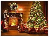 DHXXSC DH-142 Weihnachts-Hintergrund, wunderschöner Weihnachtsbaum-Hintergrund, Kamin-Geschenke, Holzboden-Wand-Hintergrund, Urlaubsdekoration, Fotografie, Studio, Portrait-Hintergrund, 2,2 x 1,5