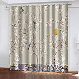 XKAWPC Schlafzimmervorhänge Wohnzimmer Chinesische Art Pflaumenblüte Weiß Vogel 140X280Cm 2 Stück Thermovorhang, Verdunkelungsvorhang, Weihnachten, Dekovorhänge 3D Muster Blickdichter Vorhang Mit Ö