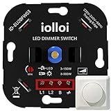 iolloi LED-Dimmer Schalter, Drehdimmer Unterputz Dimmschalter für Dimmbare LEDs 3–150 W und Halogen 3–300 W, weiß,3 Jahre G
