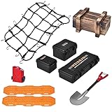 GLOBACT RC Crawler Auto Dach Dekoration 9 in 1 Tank Lagerung Box, Holz Box, Gepäck Netz, Kraftstoff Box, Schaufel für RC 1/10 Crawler Traxxas TRX4 Redcat GEN 7 8 RC4WD D90 AXIAL SCX10