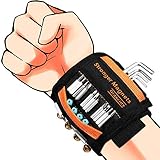 Magnetisches Armband Werkzeuggeschenk für Männer Magnetschraubenhalter mit 20 starken Magneten und 2 Taschen Werkzeuggürtel für Männer, Vater, Vater, Ehemann, Freund, Frauen (Orange)