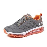 frysen Herren Damen Sportschuhe Laufschuhe mit Luftpolster Turnschuhe Profilsohle Sneakers Leichte Schuhe Gray Orange 44