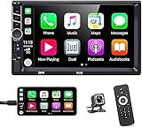 Autoradio Bluetooth - Auto Multimedia Player Double Din mit 7 Zoll Touchscreen Unterstützt CarPlay & Android Auto /MirrorLink/USB/AUX/TF/RCA/SWC, Auto MP5 Player mit Rückfahrkamera, Fernbedienung