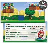 Super Mario Einladungskarten Kindergeburtstag | 12 Geburtstagseinladungen | Kindergeburtstag Einladungskarten für Jungen & Mädchen |Mottoparty