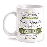 Fashionalarm Tasse Seine Majestät der Techniker beidseitig bedruckt mit Spruch | Lustige Geschenk Idee Kollege Technik Ingenieur Beruf Job Arbeit, Farbe:weiß