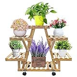 Pflanzenständer mit Rollen, dreieckiges 6-stöckiges Rollregal für Blumentöpfe, für drinnen und draußen, für Terrasse, Ecke, Balkon, Wohnzimmer, Garten, Hof (Beige)