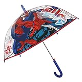 Spiderman Regenschirm Transparent Kinder - Marvel Stockschirm für Jungen 4 5 6 Jahre - Schirm Robust Windfest mit Spinne Schwarz - Kinderschirm mit Details Rot Blau - Durchmesser 74