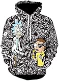 Chaos World Herren Kapuzenpullover Cartoon 3D Druck Grafisches Pullover Langarm Sweatshirt Mit Taschen(XL,Schwarz)